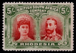 1910 Rhodesia Double Head 5/- RSC-C Long Gash 1 Very Fresh VF MM Cat. £325.00 - Picture 1 of 2