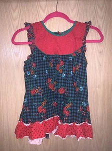 Matilda Jane sz 12 blue plaid red rose tunic dress top guc christmas 4th of july - Picture 1 of 6