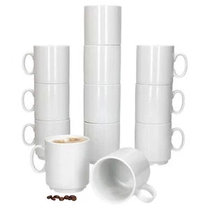 12er Set Event Kaffeebecher 250ml weiß Porzellan-Tassen 6 Personen stapelbar - Bild 1 von 6