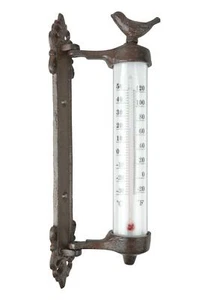 Wandthermometer Thermometer braun Vogel Dekoration Außenthermometer Gusseisen - Bild 1 von 5