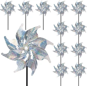 JOHOUSE 12PCS Reflective Pinwheels with Stakes, 7.5inch Bird Deterrent Pinwheels - Picture 1 of 6