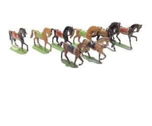 Antique Heyde Germany Miniature Cold Painted War Horses- Metal - Models Set Of 8
