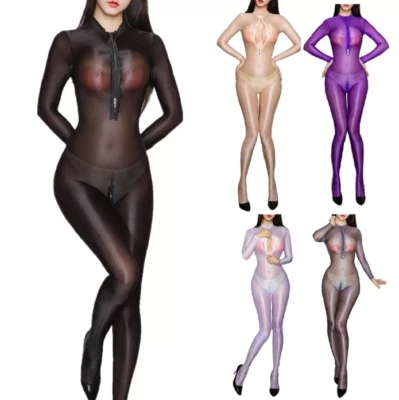 DE Damen Bodystockings Dessous Transparent Overall Glossy Bodysuits Clubwear - Bild 1 von 4