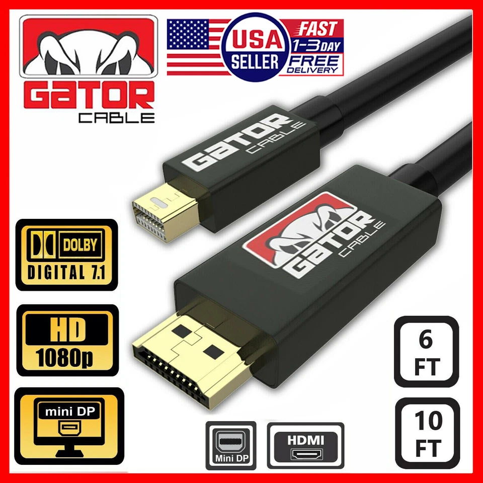 Mini DisplayPort DP Thunderbolt to HDMI Cable Adapter HD 4K for MacBook Surface - Image 1 of 4