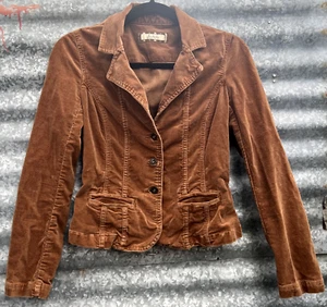 y2k Vintage Jordache Brown Velvet Jacket Western Cowgirl Button Up Tan Coat SM - Bild 1 von 5