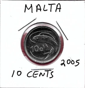 MALTA 10 CENTESIMI 2005 UNC PESCE DELFINO COMUNE, STEMMA DI MALTA, SCRIPT,LATINO,LE - Foto 1 di 2