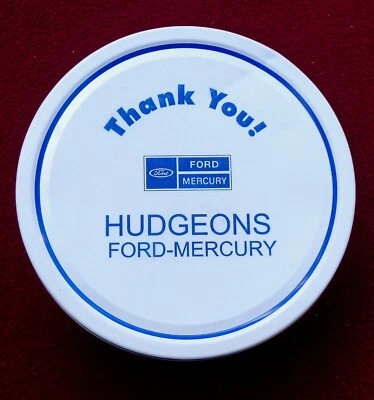 very nice Hudgeons ford-mercury dealership vintage cookie tin - Image 1 of 4