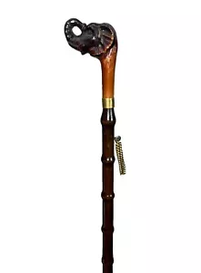 Vintage Shoe Horn Elephant Head Faux Bamboo Wood Handle Long 20.5” Gold Tone - Picture 1 of 12