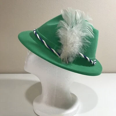 Vintage German Bavarian Alpine Fedora Hat Green Velour Covered Plastic  Size 7 - Image 1 of 4