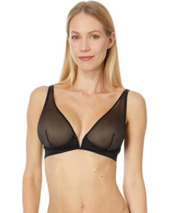 Commando Mesh Plunge Bra Women's 32C Black Stretch Ultra-Soft Underwire QLW461 - Picture 1 of 12