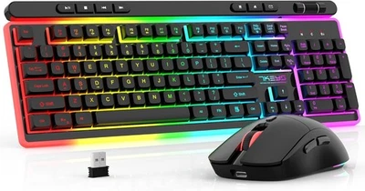 7KEYS Wireless Keyboard and Mouse Combo, Gaming Keyboard Rechargeable Cool RGB - Image 1 of 4