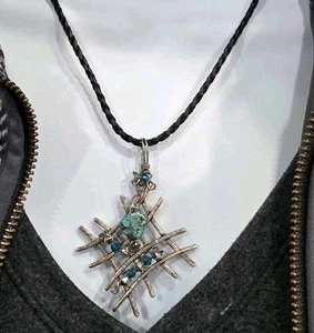 Sterling Silver & Turquoise "One Of A Kind" Necklace Leather Cord & Glass Beads - Picture 1 of 11