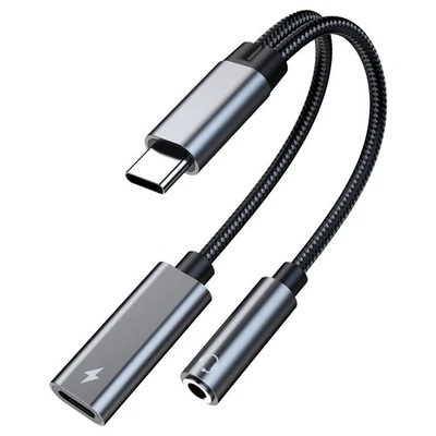 USB-C to 3.5mm Headphone and Charger Adapter, 32 Bit / 60W 2-in-1 Splitter - Image 1 of 4