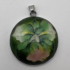 Hand Painted Porcelain Pendant Floral Flower White Pink Green Blue Vintage - Picture 1 of 14