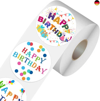 500 Stück Runde Happy Birthday Aufkleber Selbstklebende Geburtstags Stickers  - Bild 1 von 4