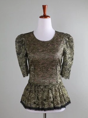 Top BCBG MAX AZRIA $178 Nimi Dorado Encaje Beige Forrado Peplum Volantes Talla 2 Foto 1 de 4