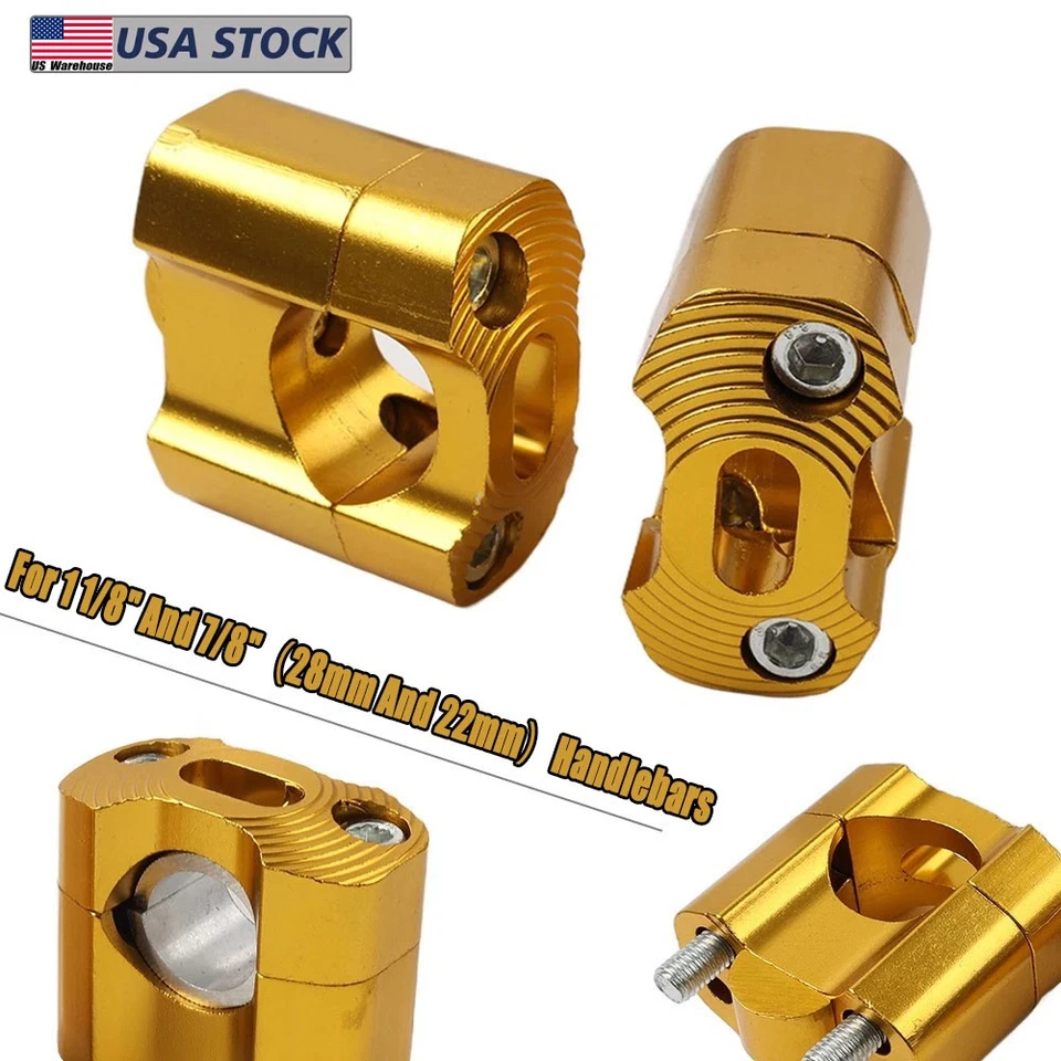 Gold 28mm 22mm Motorcycle HandleBar Handle Fat Bar Mount Clamps Riser Universal Foto 1 de 4