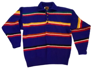 Vtg 100% Wool Sweater Men's Boston Traders Sz XL Pullover 1/4 Button Stripped - Picture 1 of 10