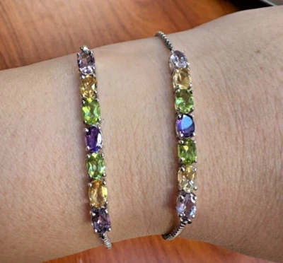 2-STS Karis 多色宝石可调节银色 Bolo 手镯 — 第 1/4 张图片