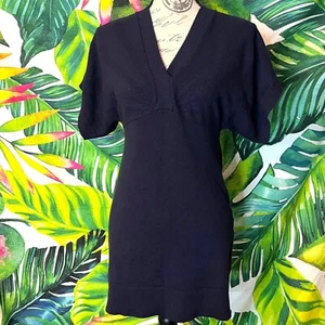 Nine West XS Navy Blue Pointelle Knit Short Dolman Sleeve Sweater Preppy Dress - Picture 1 of 12