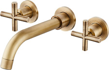 Antique Brass Bathroom Faucet Widespread Wall Mount Double Cross Handles 3 Hole 