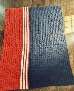 Pottery Barn Teen Racer Stripe Quilted Blanket~USA Red White and Blue~68 X 86” - Picture 1 of 6