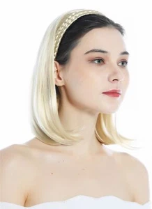 Half Wig Hair Piece Braided Band Shoulder Length Smooth Light Blonde Platinum - Picture 1 of 7