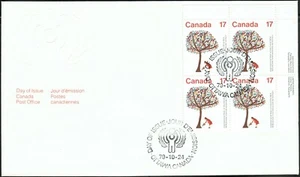 Canada sc#842 United Nations Year of the Child, UR Imprint Block, FDC - Picture 1 of 2