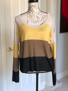 Kensie Stripped Blk Yellow Brown Long Sleeve Thin Knit 🧶 Sweater Sz. L - Picture 1 of 4