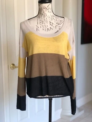 Suéter Kensie a Rayas Negro Amarillo Marrón Manga Larga Tejido Fino 🧶 Talla L Foto 1 de 4