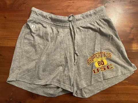 Russell USC Trojans Shorts Womens Large Gray Red Drawstring Stretch Run Gym Sz M Cover
