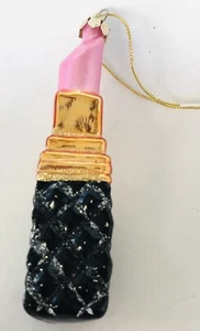 Pink Lipstick Christmas Holiday Glass Ornament - Picture 1 of 3