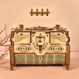 3D Wooden Puzzle Music Box Mechanical Treasure Jewelry Storage DIY Home Decor - Picture 1 of 9