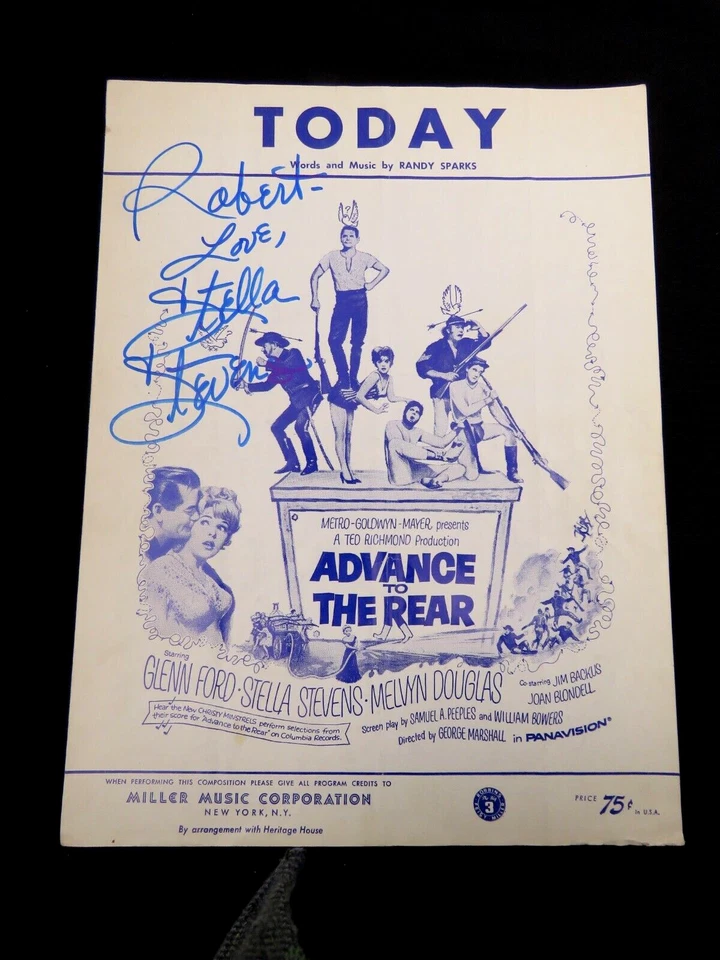 STELLA STEVENS Signed Vintage Sheet Music TODAY, ADVANCE TO THE REAR 1964 - Image 1 of 1