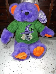 NWT Sugar Loaf Happy Halloween Purple Bear W/ Witch on Sweater Plush - Picture 1 of 6