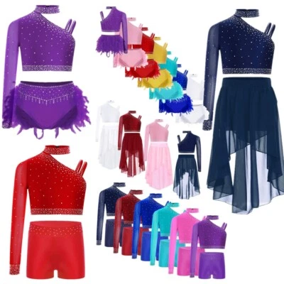 UK Girls' Sequins Tutu Dress Modern Jazz Hip Hop Dance Ballet Gymnastic Leotard - Image 1 of 4