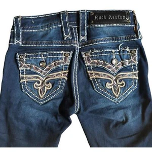 Rock Revival Skinny Jeans 23 Distressed Embellished Rhinestones Bling Butt Coin - Picture 1 of 7