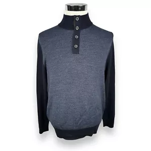 Brooks Brothers Sweater Men’s Large Blue Chevron Merino Wool Henley Neck Classic - Picture 1 of 10