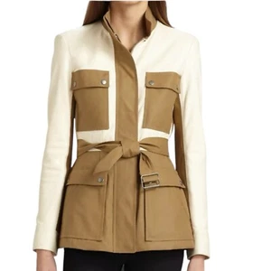 Theory Macaire Genuine Lamb Leather and Cotton Canvas Jacket Sz Medium Utility - Picture 1 of 13