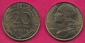 FRANKREICH 20 CENTIMES 1997 UNC MARIANNE IM LINKEN PROFIL TRÄGT DIE PHRYGISCHE MÜTZE VON - Bild 1 von 1