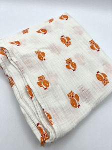 Aden & Anais Orange Owl Muslin Baby Swaddling Blanket Lovey Cotton EUC 42x42"