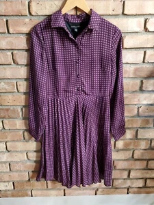 Women's Size 6 Petite BANANA REPUBLIC  Purple Printed Long Sleeve Shirt Dress - Picture 1 of 18