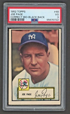 1952 Topps #48 JOE PAGE Correct Bio-Black Back PSA 3 VG "New to the Hobby" - Image 1 of 2