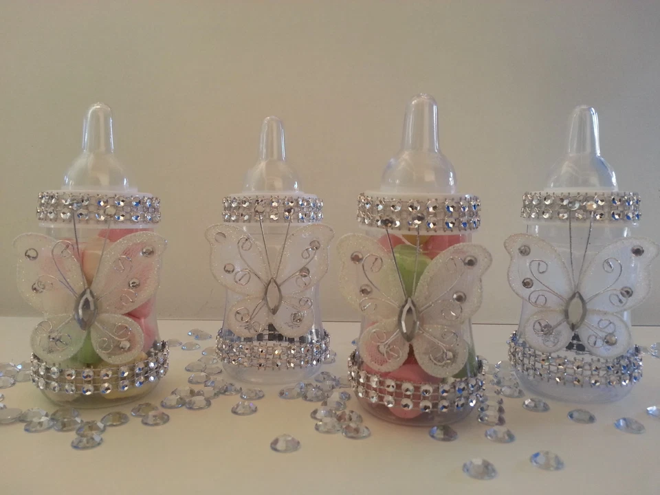 12 White Fillable Butterfly Bottles Baby Shower Favors Prizes Girl Decorations - Image 1 of 4