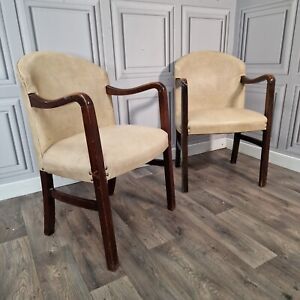 Pair Of 2 Retro Vintage Art Deco Arm Chairs - Leather Effect Vinyl - Wooden