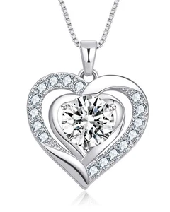 Collar de plata de ley 925 para mujer, corazón piedra de nacimiento collar aniversario... - Imagen 1 de 9