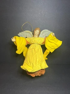 Vintage Yellow & Orange Paper Mache Plastic Angel Figure Christmas Ornament 8" - Picture 1 of 7