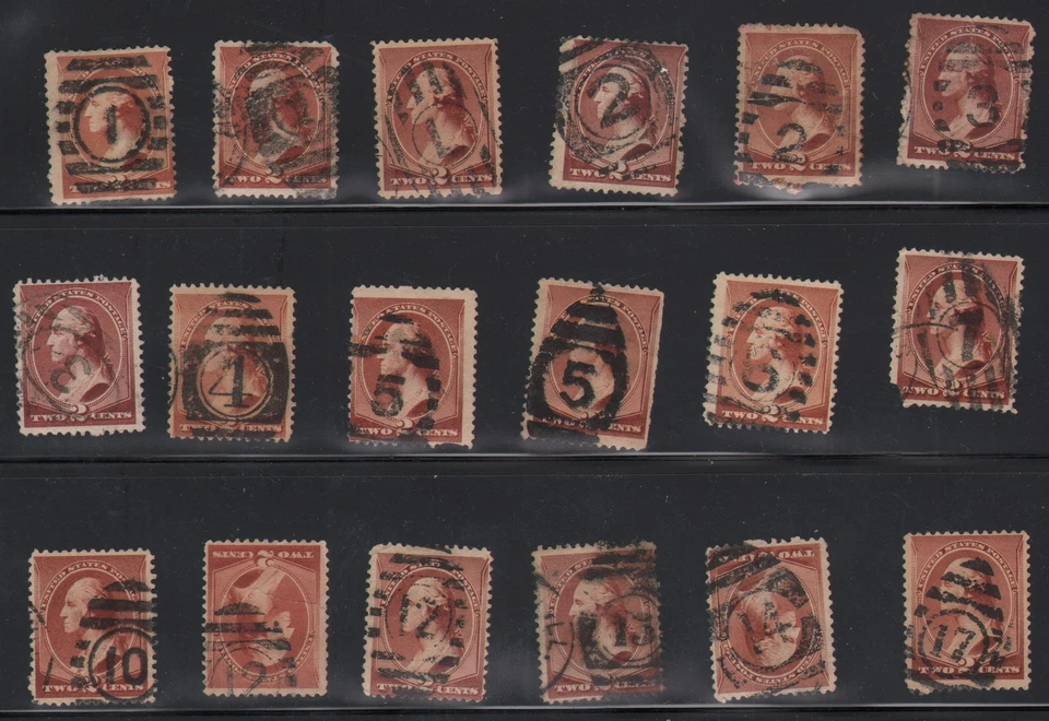 US various Used set of 18 early numeral cancels - Image 1 of 1
