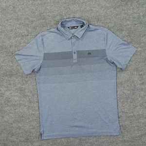 Travis Mathew Polo Shirt Mens Medium Blue Heather Gray Stripe Golf Pima Cotton - Picture 1 of 8