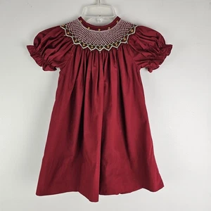 Rosalina Mädchen dunkelrot Bischof gesmoktes Kurzarm Weihnachtskleid Größe 2 - Bild 1 von 8